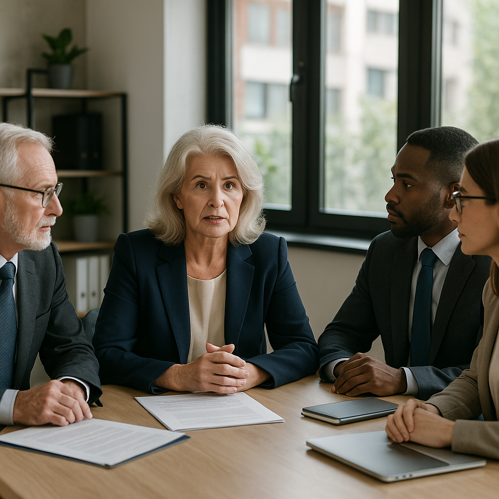 Georgia business owner meeting with advisors to discuss succession planning.