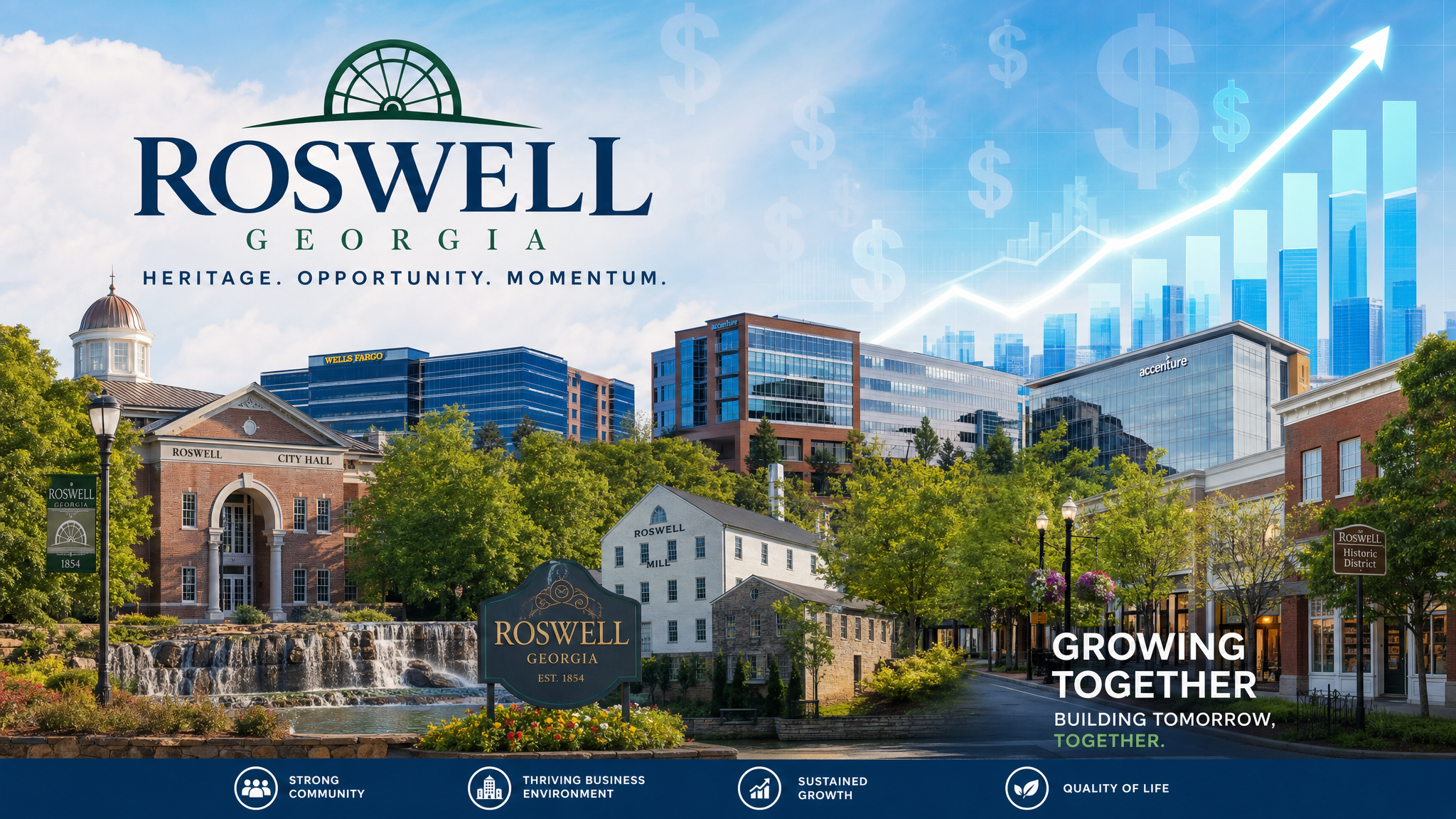 Roswell Georgia City Hall and downtown corridor representing major economic development announcement.