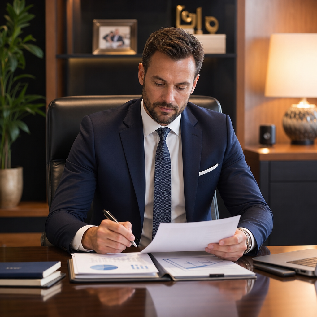 Business owner reviewing financials